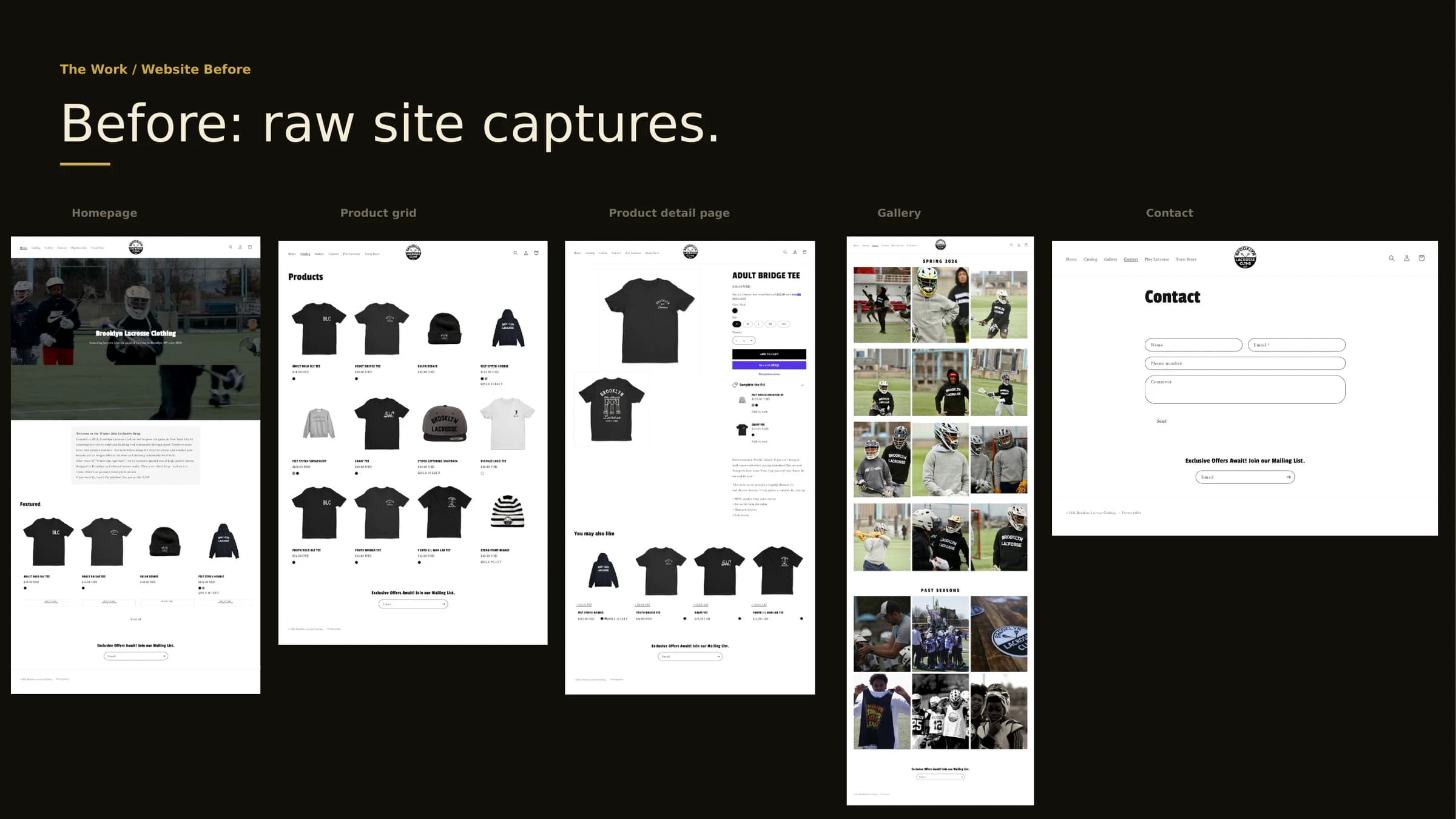 Brooklyn Lacrosse Clothing storefront before the redesign