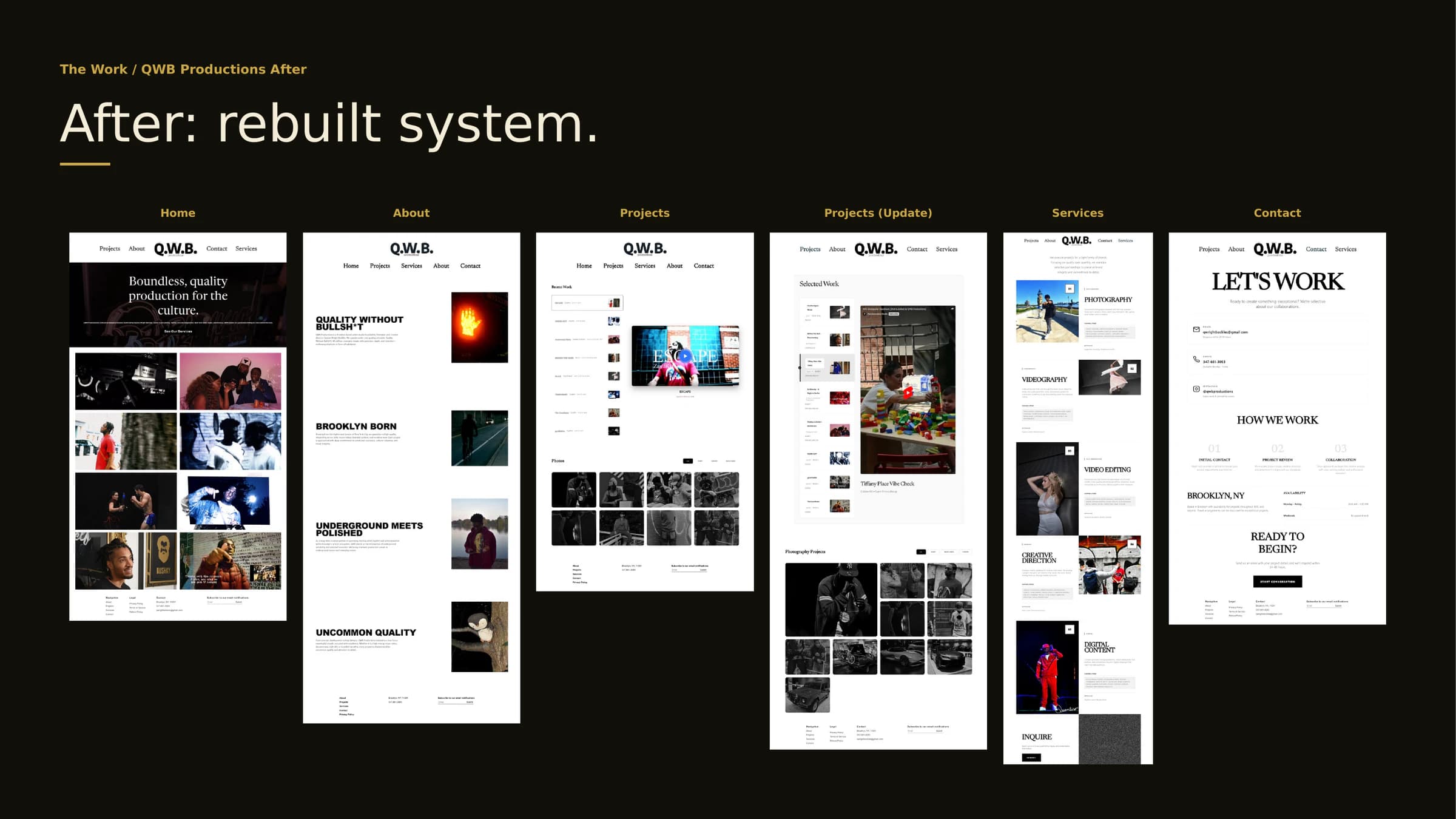 QWB Productions storefront after the redesign